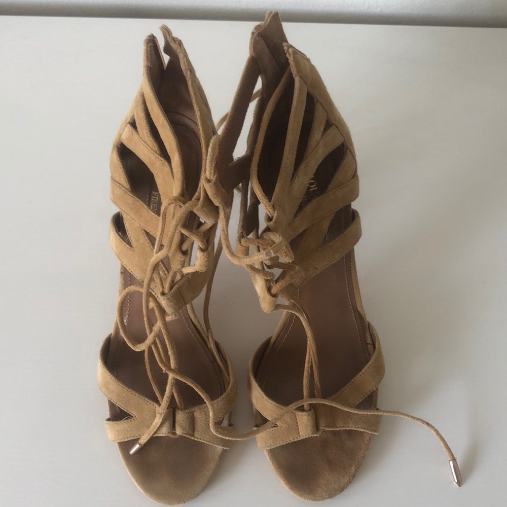 Aquazzura brown lace up suede heels